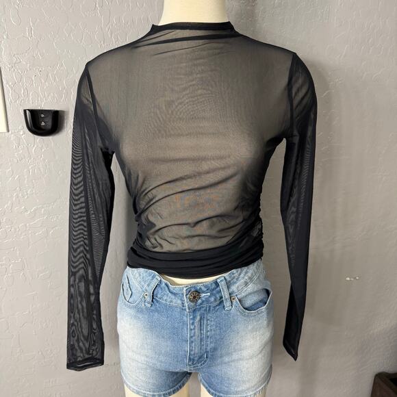 NWT The A&F Paloma Long-Sleeve Mesh Top, Black, M - Picture 1 of 4